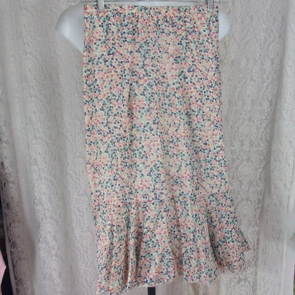 Multi Print Pink Green Ruffle Bottom Skirt Size Large (12)